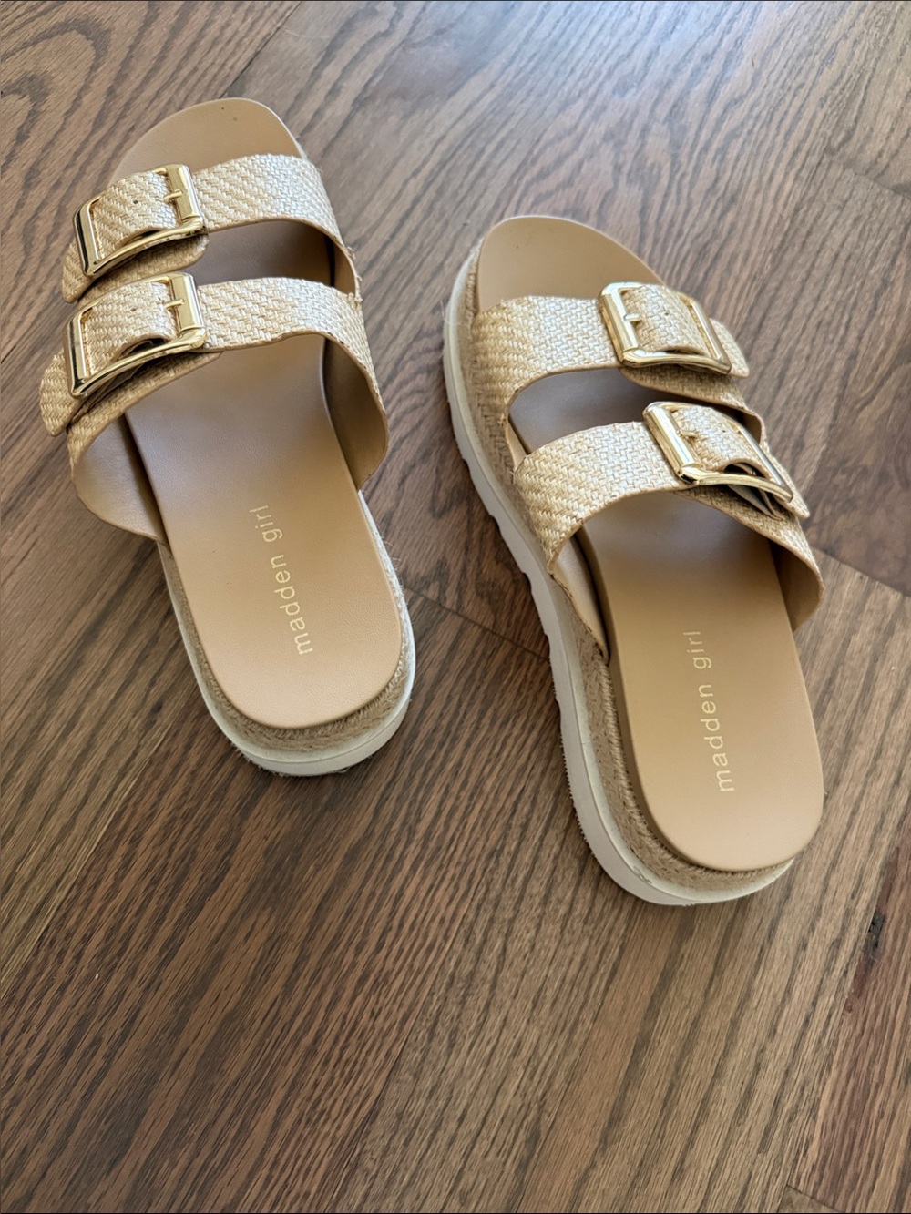 Madden Girl Metallic Gold Double-Buckle Slide Sandals